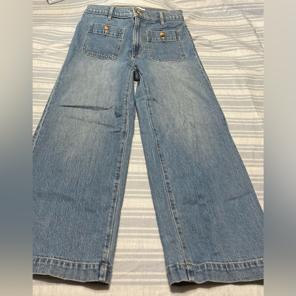 LOFT “The Palmer Wide Leg” light blue denim jeans. - Picture 4 of 6